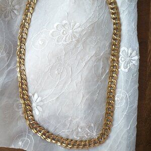 Vintage Signed MONET Gold Tone Double Curved Link Chunky Necklace-32" Very Long